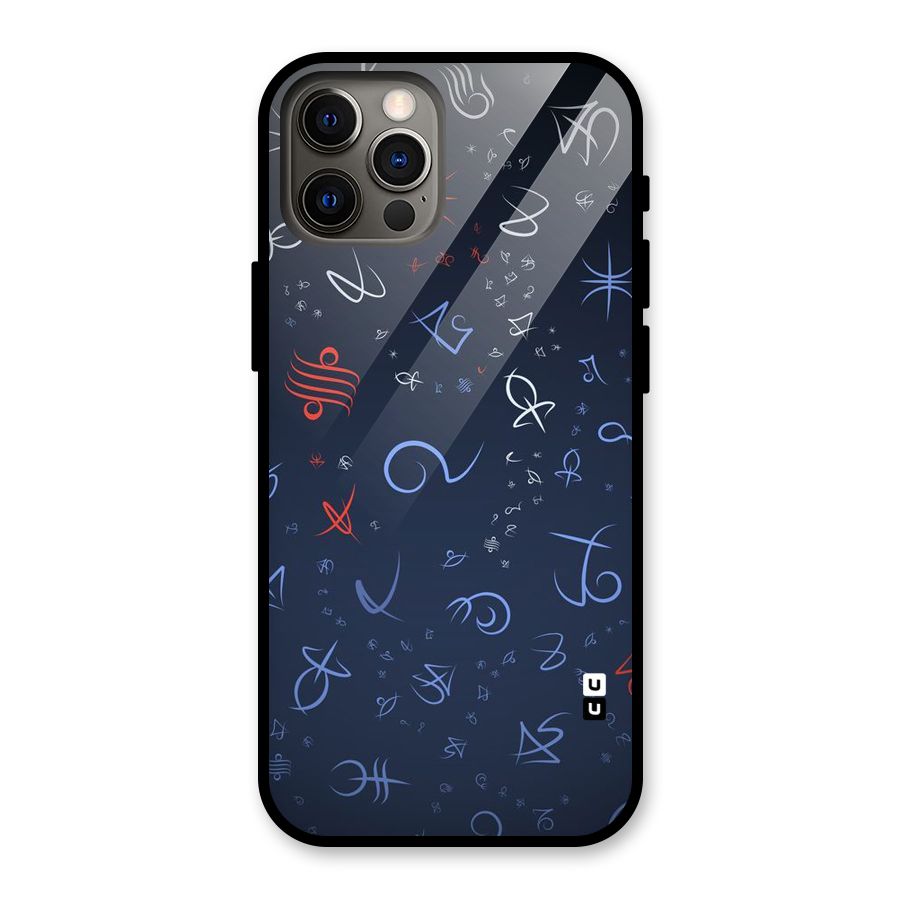Blue Symbols Glass Back Case for iPhone 12 Pro