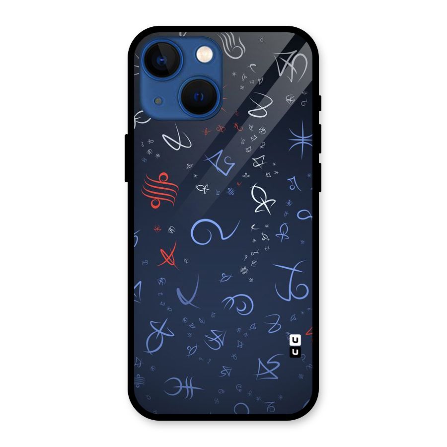 Blue Symbols Glass Back Case for iPhone 13 Mini