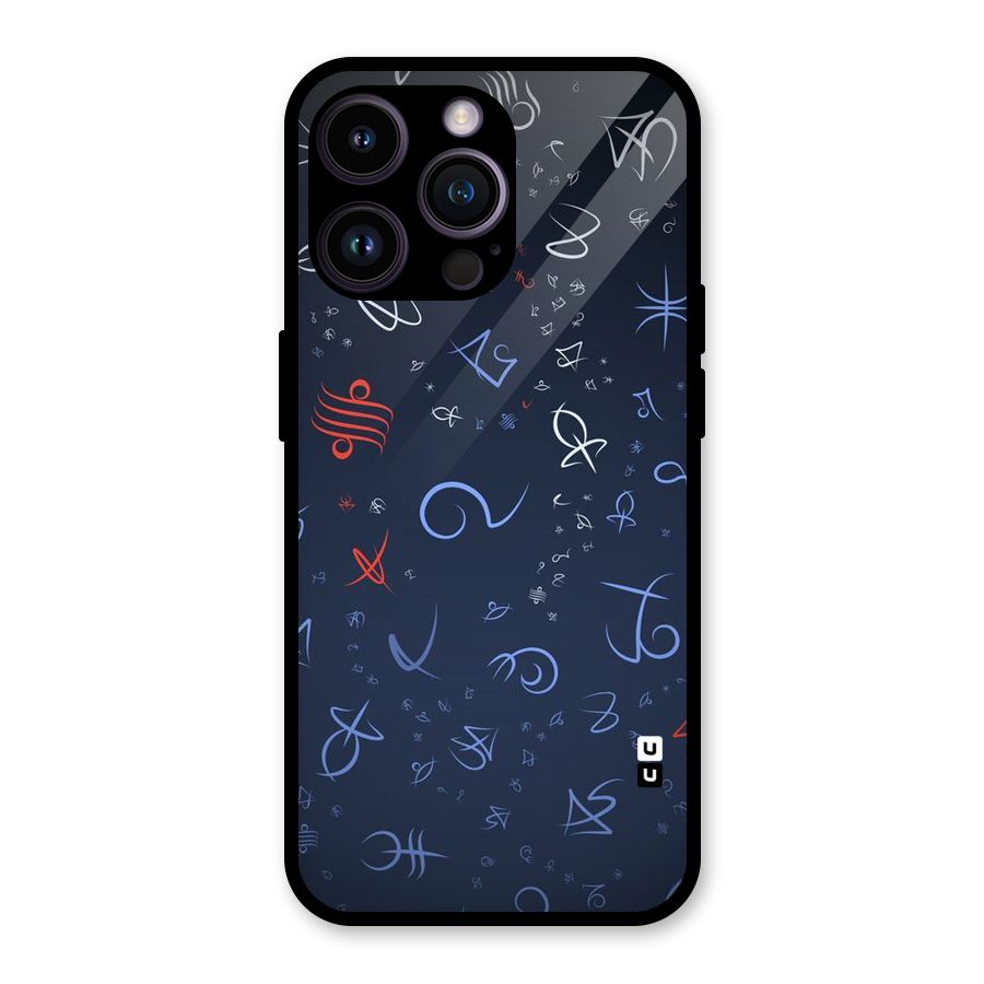 Blue Symbols Glass Back Case for iPhone 14 Pro Max