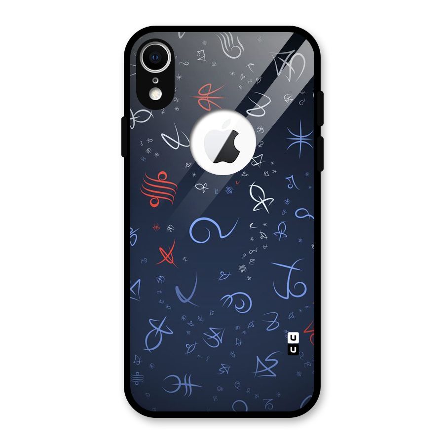 Blue Symbols Glass Back Case for iPhone XR Logo Cut