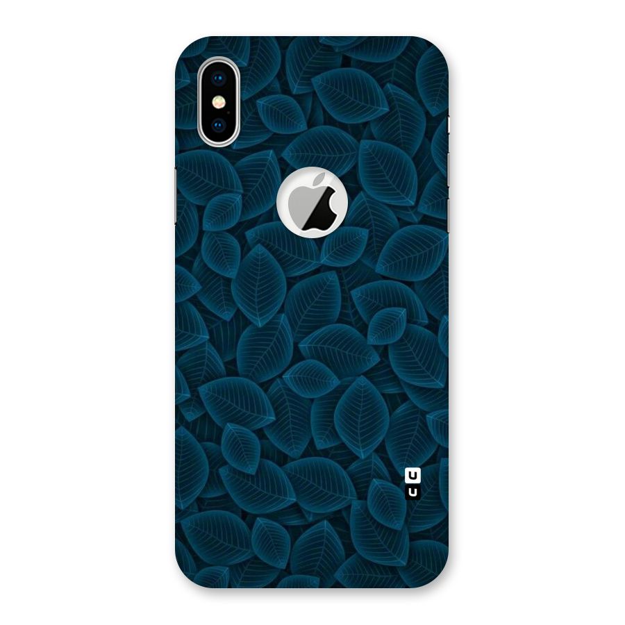 Blue Thin Leaves Back Case for iPhone XS Logo Cut