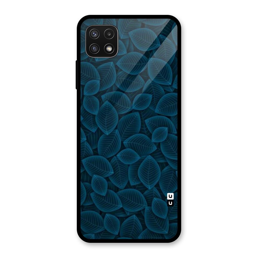 Blue Thin Leaves Glass Back Case for Galaxy A22 5G