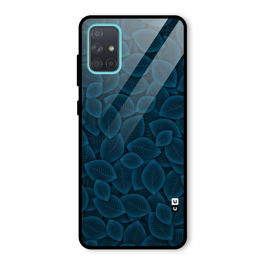 Blue Thin Leaves Glass Back Case for Galaxy A71