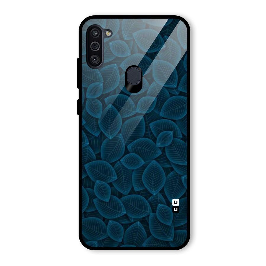 Blue Thin Leaves Glass Back Case for Galaxy M11