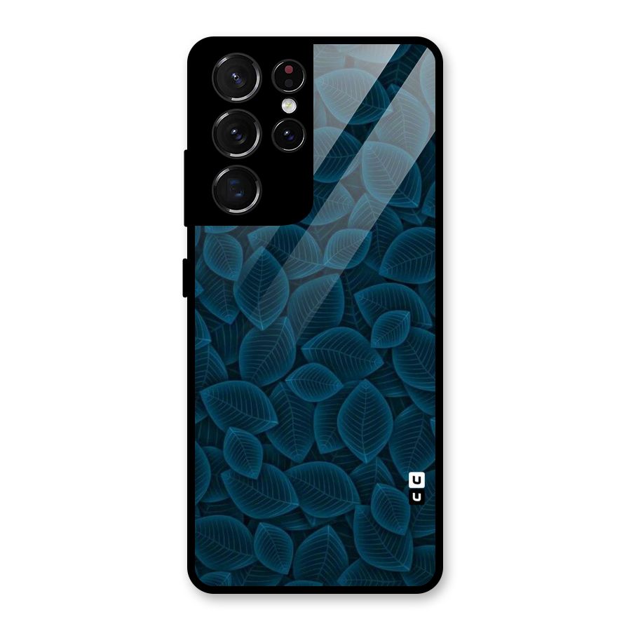 Blue Thin Leaves Glass Back Case for Galaxy S21 Ultra 5G