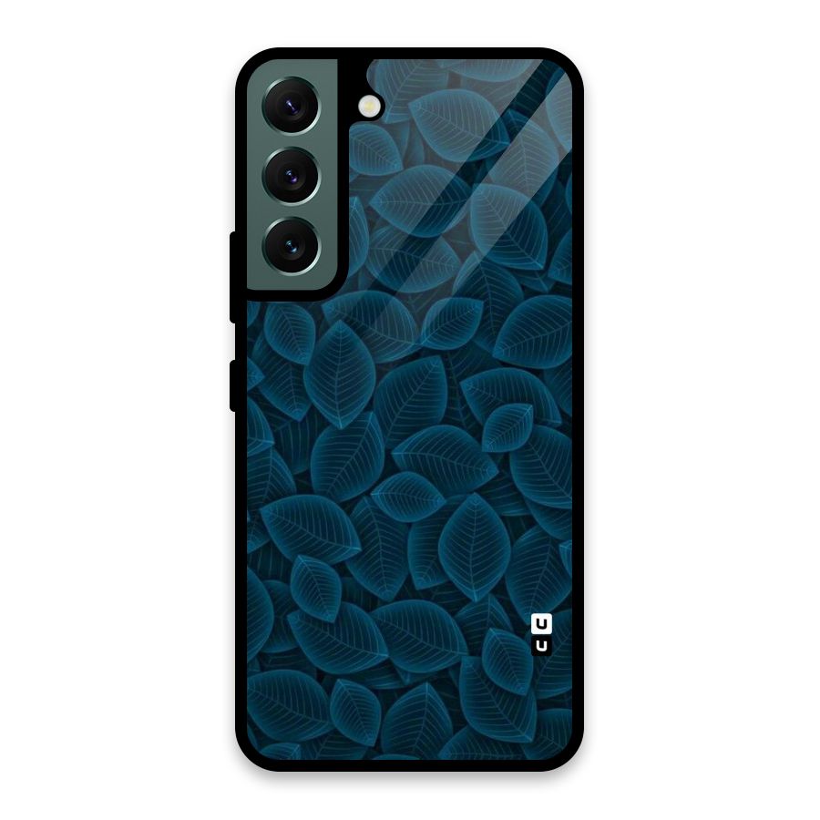 Blue Thin Leaves Glass Back Case for Galaxy S22 5G