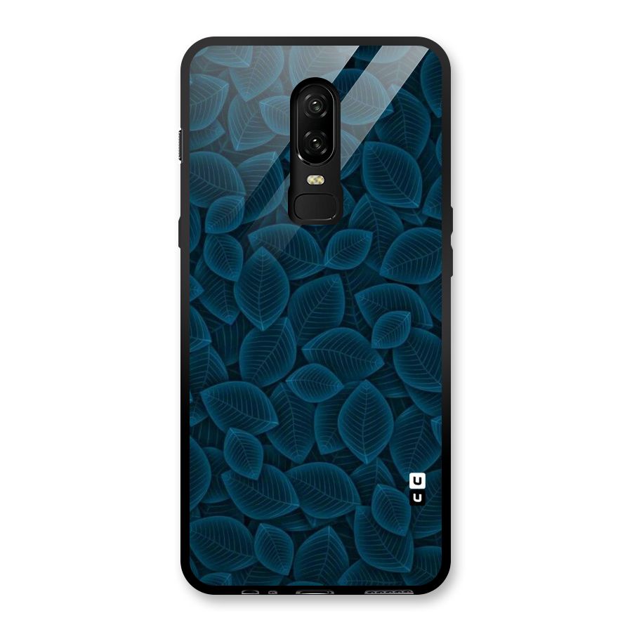 Blue Thin Leaves Glass Back Case for OnePlus 6