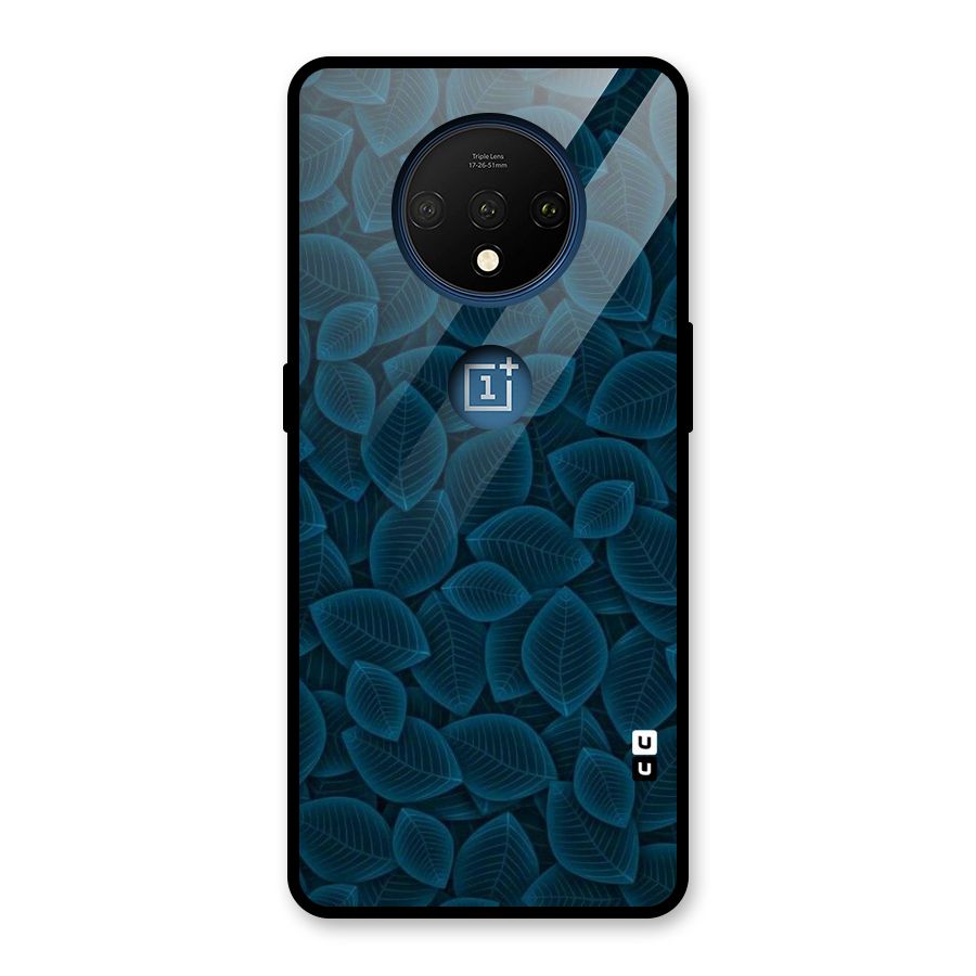 Blue Thin Leaves Glass Back Case for OnePlus 7T