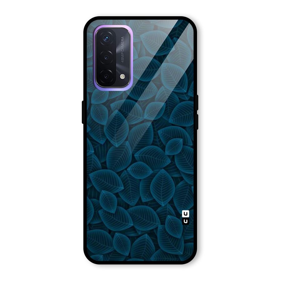 Blue Thin Leaves Glass Back Case for Oppo A74 5G