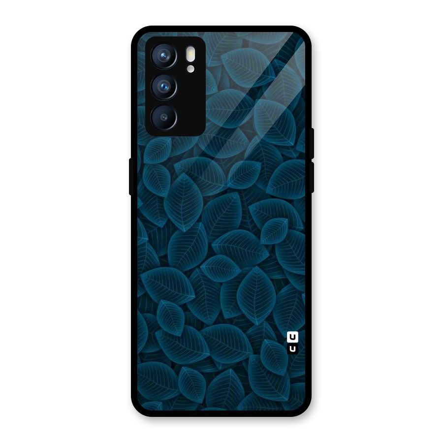 Blue Thin Leaves Glass Back Case for Oppo Reno6 5G