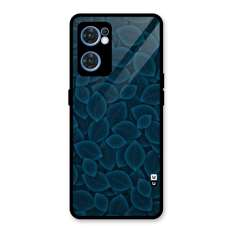 Blue Thin Leaves Glass Back Case for Oppo Reno7 5G