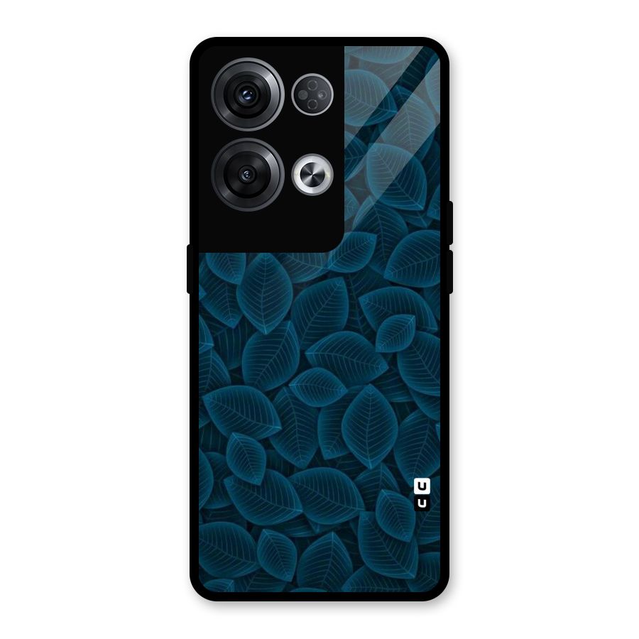 Blue Thin Leaves Glass Back Case for Oppo Reno8 Pro 5G
