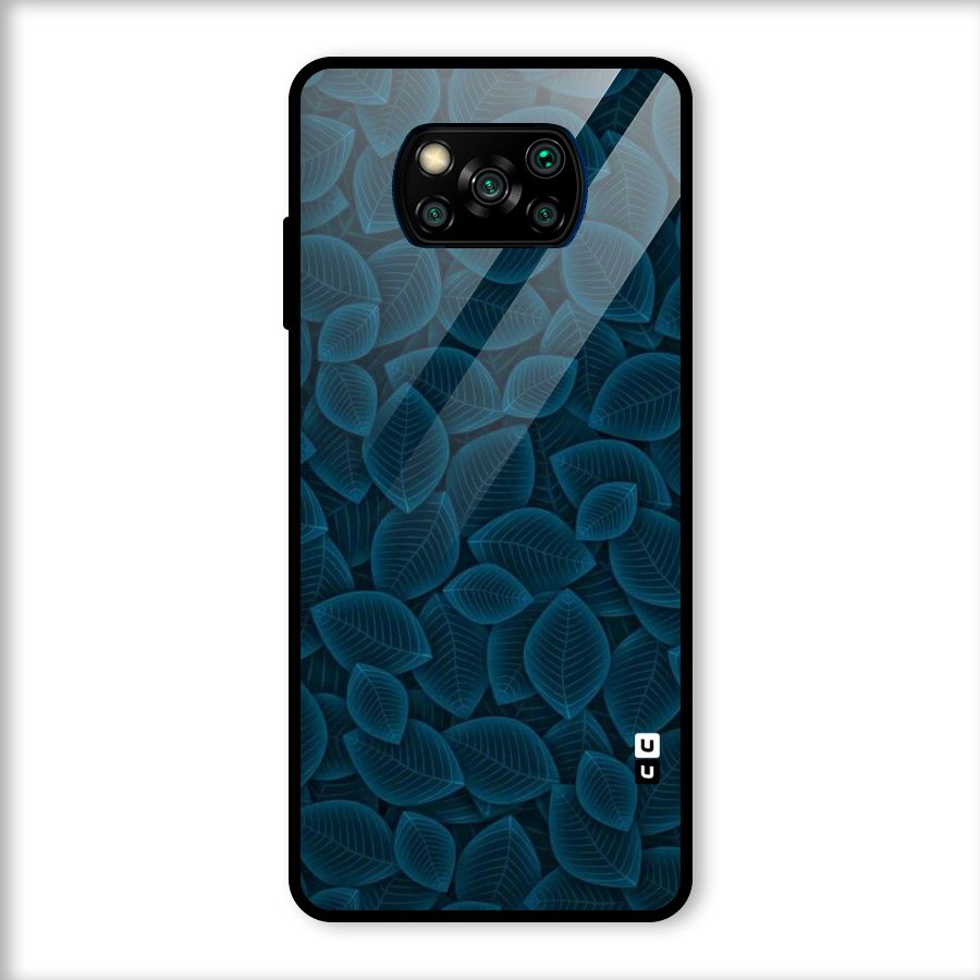 Blue Thin Leaves Glass Back Case for Poco X3