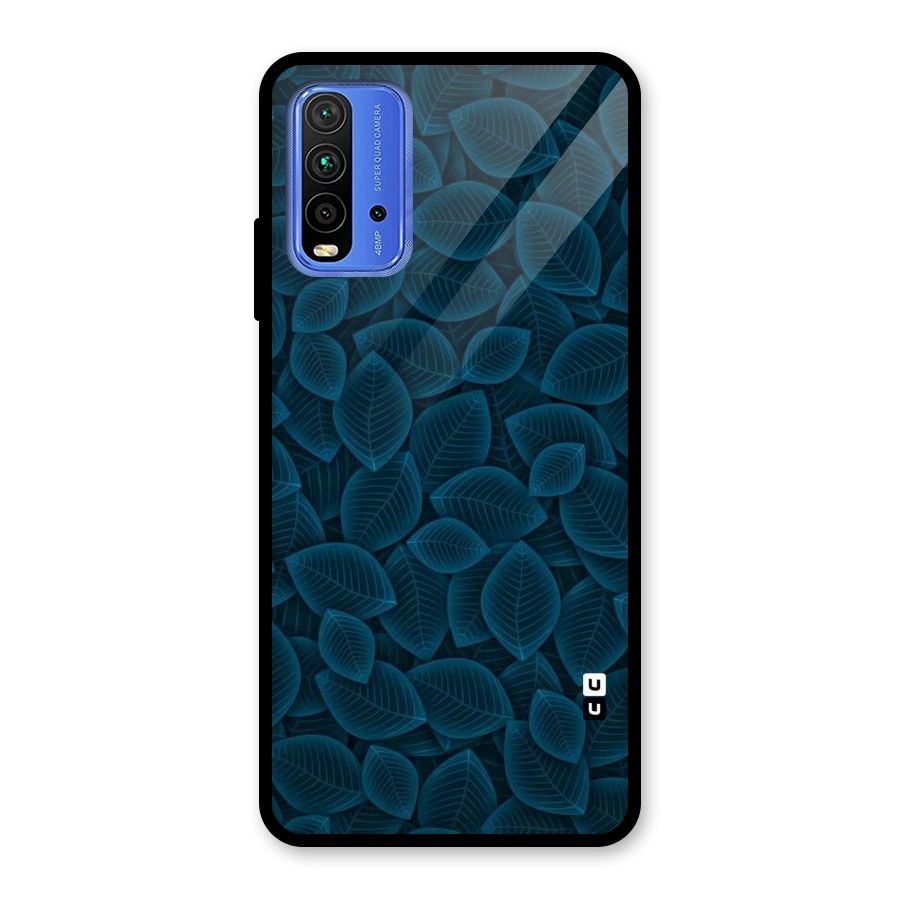 Blue Thin Leaves Glass Back Case for Redmi 9 Power