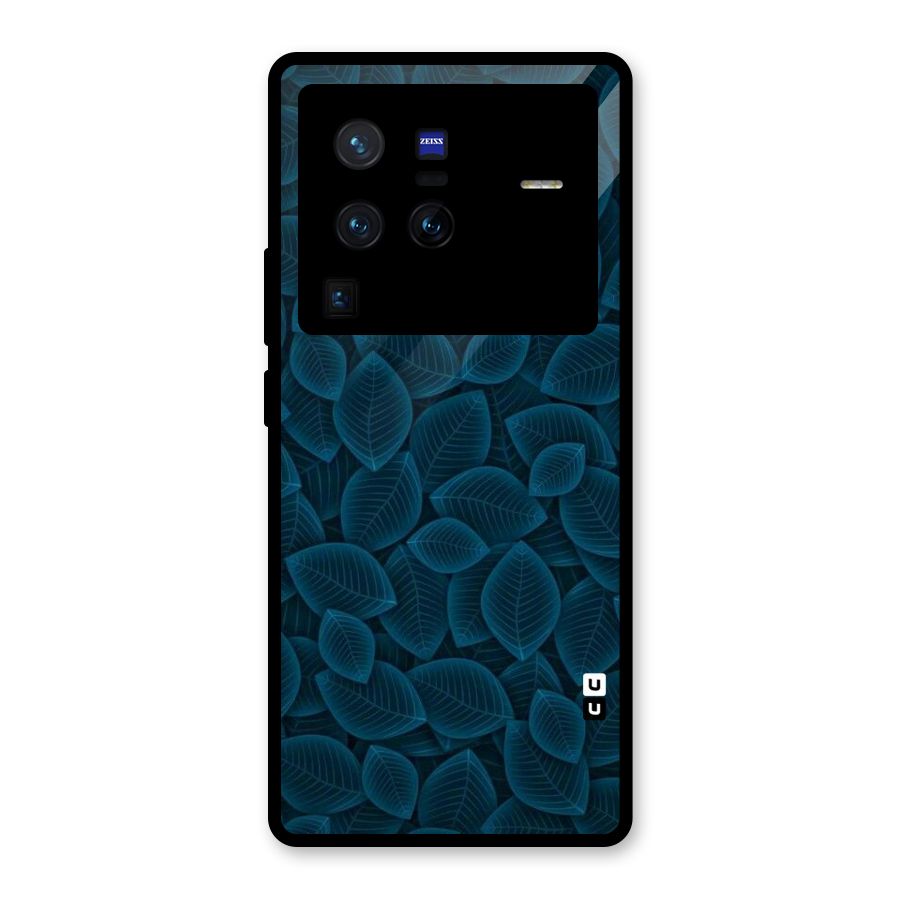 Blue Thin Leaves Glass Back Case for Vivo X80 Pro