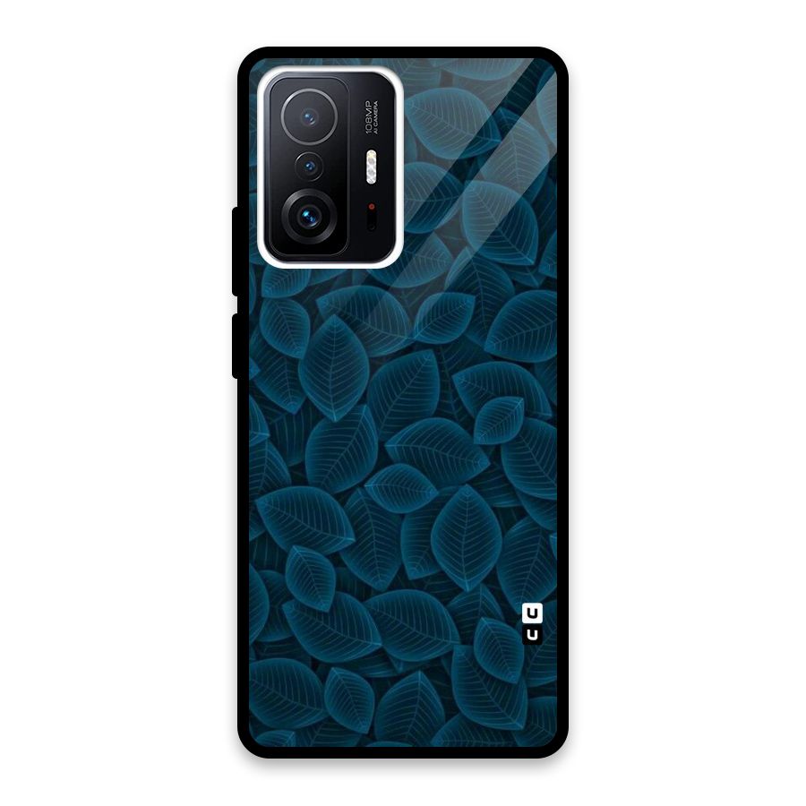 Blue Thin Leaves Glass Back Case for Xiaomi 11T Pro