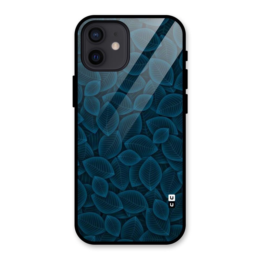 Blue Thin Leaves Glass Back Case for iPhone 12