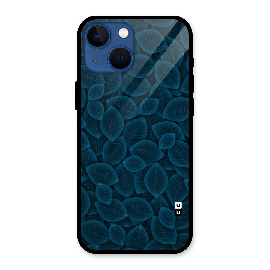 Blue Thin Leaves Glass Back Case for iPhone 13 Mini
