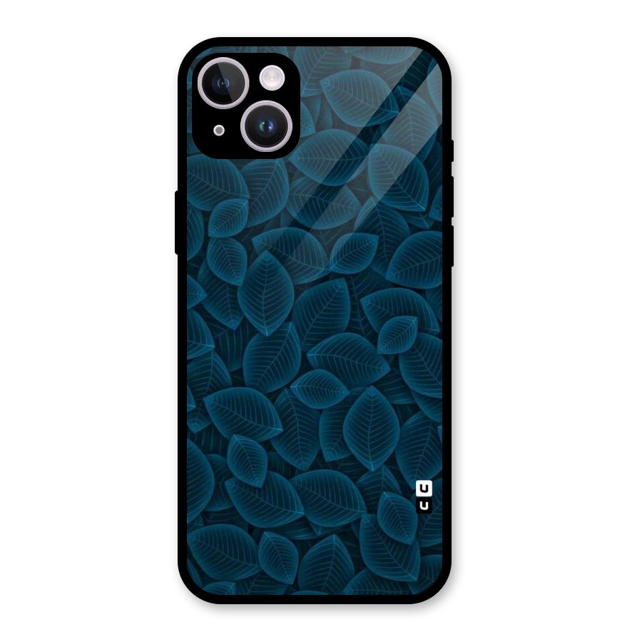 Blue Thin Leaves Glass Back Case for iPhone 14 Plus
