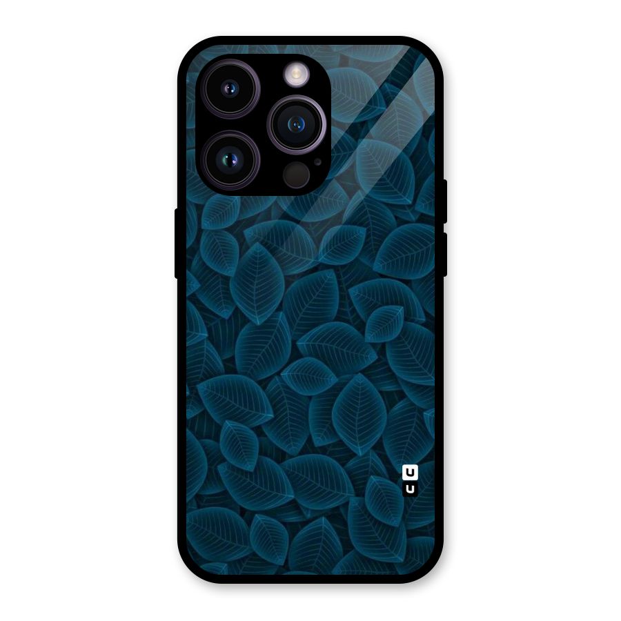 Blue Thin Leaves Glass Back Case for iPhone 14 Pro