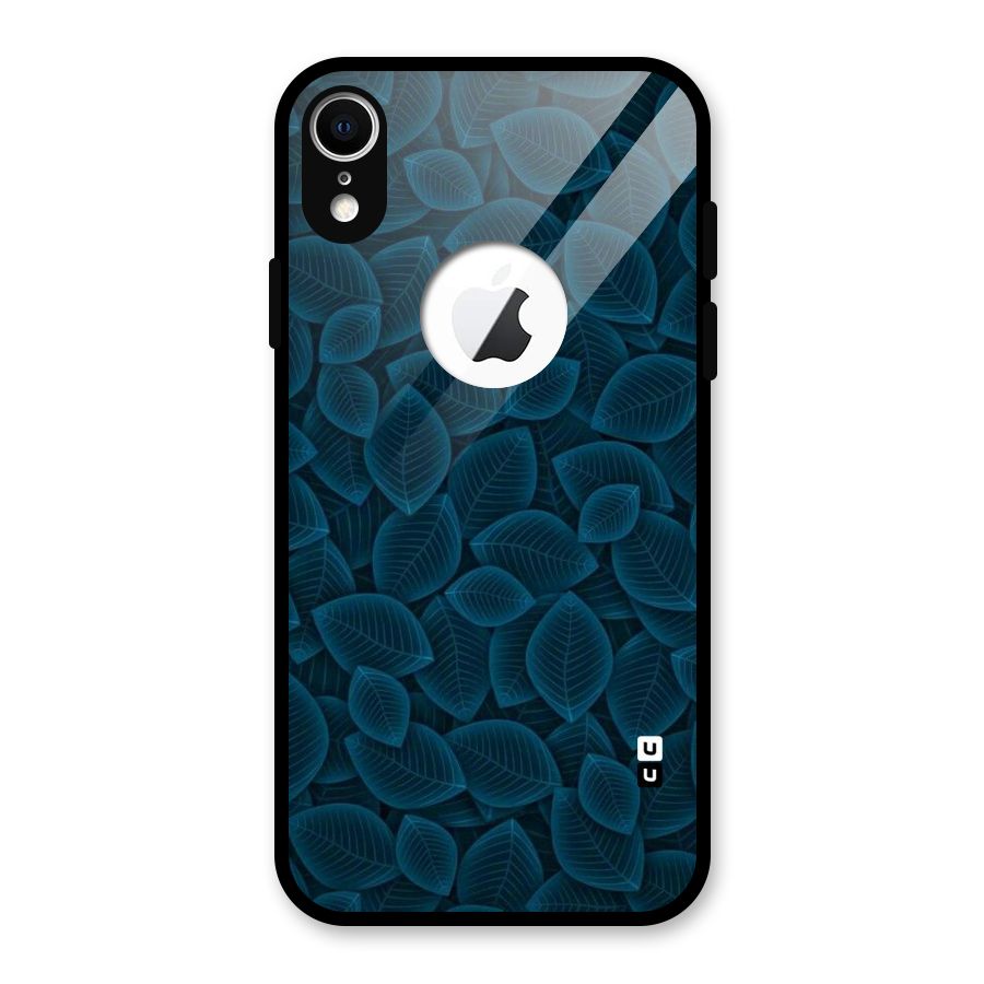 Blue Thin Leaves Glass Back Case for iPhone XR Logo Cut