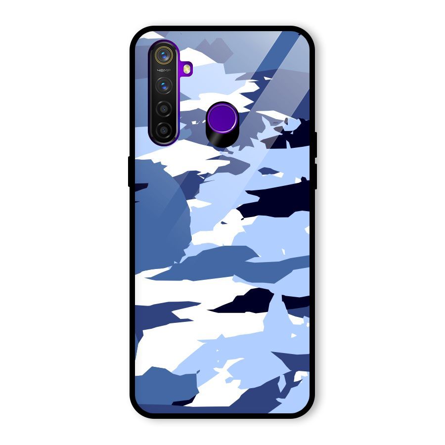 Blue White Canvas Glass Back Case for Realme 5 Pro