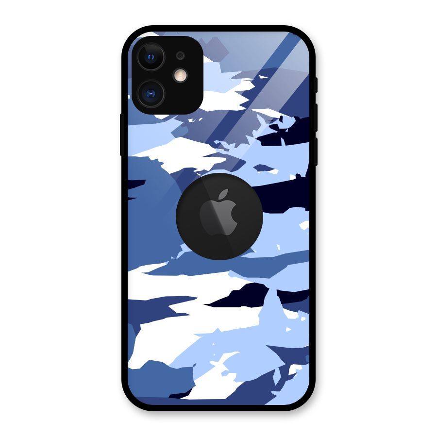 Blue White Canvas Glass Back Case for iPhone 11 Logo Cut
