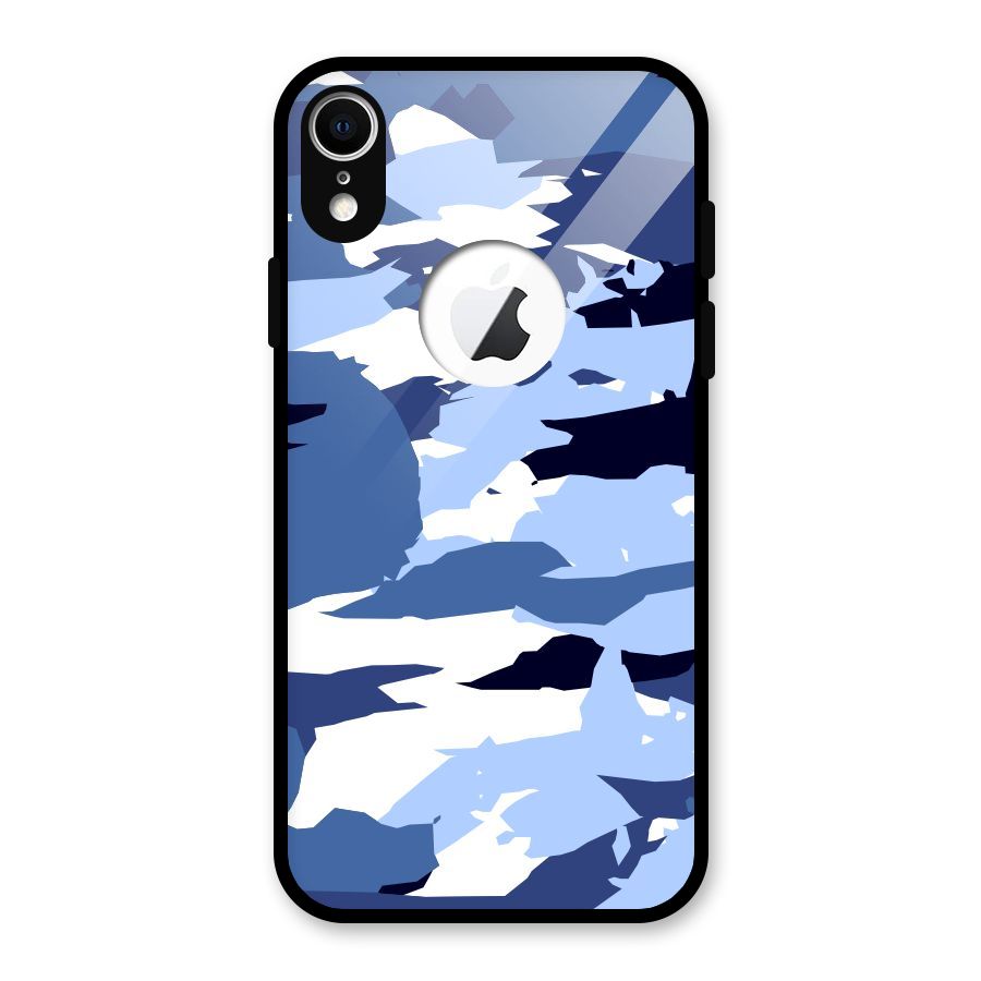 Blue White Canvas Glass Back Case for iPhone XR Logo Cut