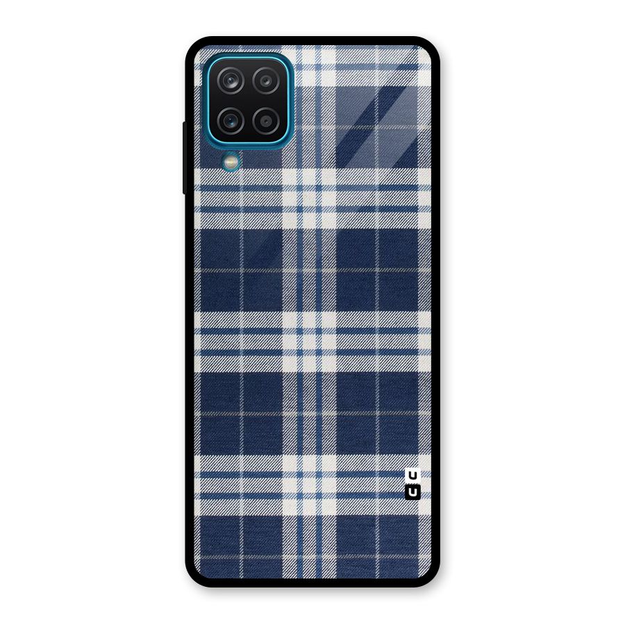 Blue White Check Glass Back Case for Galaxy A12