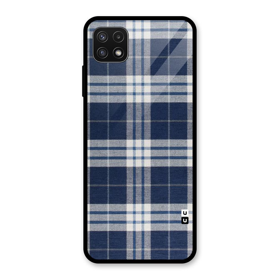 Blue White Check Glass Back Case for Galaxy A22 5G