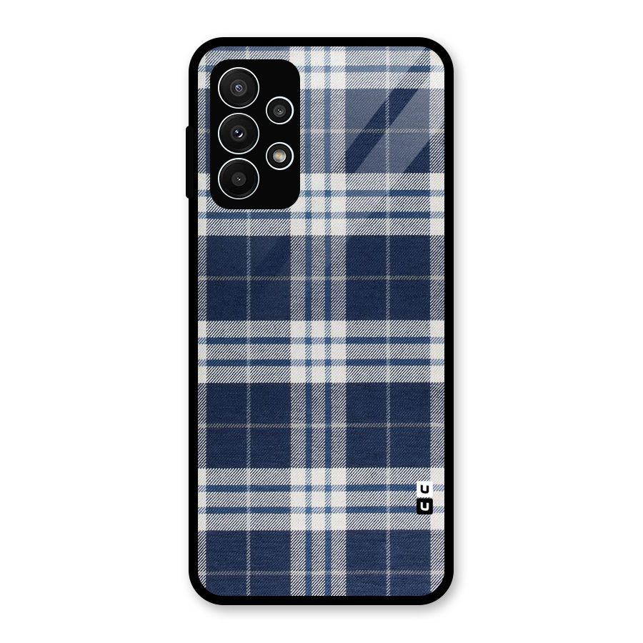 Blue White Check Glass Back Case for Galaxy A23
