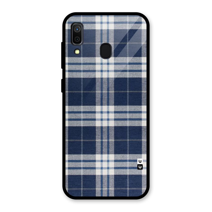 Blue White Check Glass Back Case for Galaxy A30