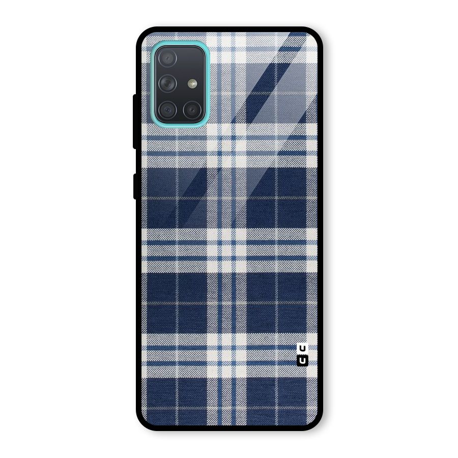 Blue White Check Glass Back Case for Galaxy A71