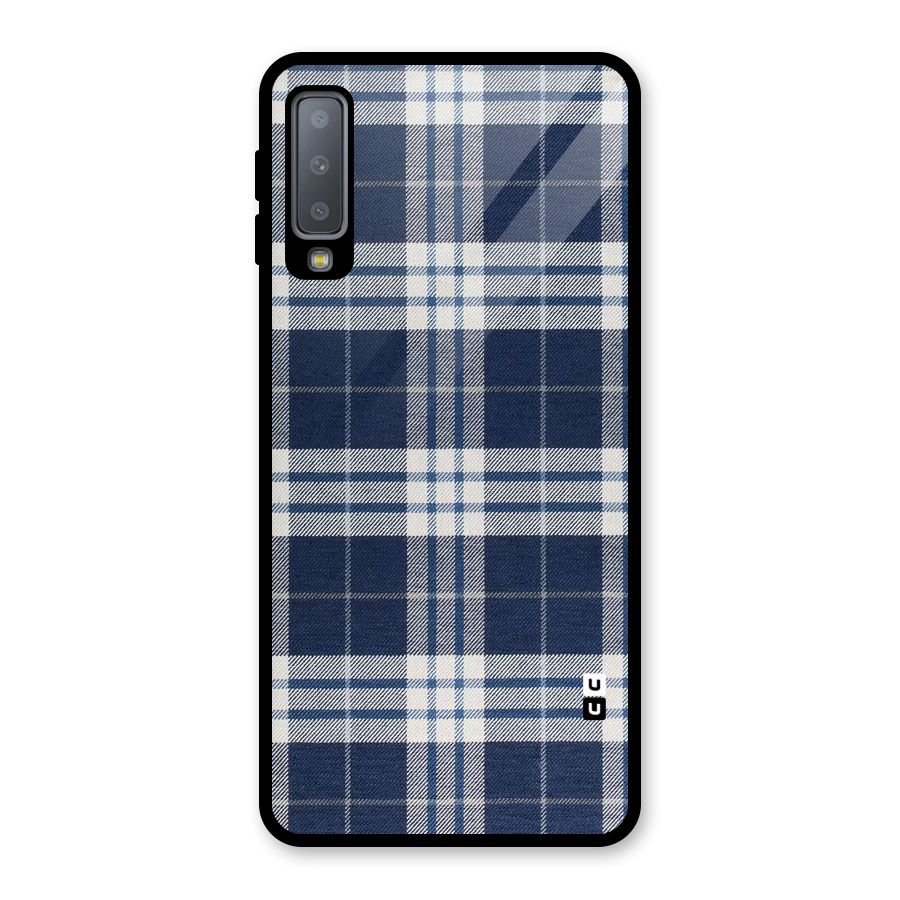 Blue White Check Glass Back Case for Galaxy A7 (2018)