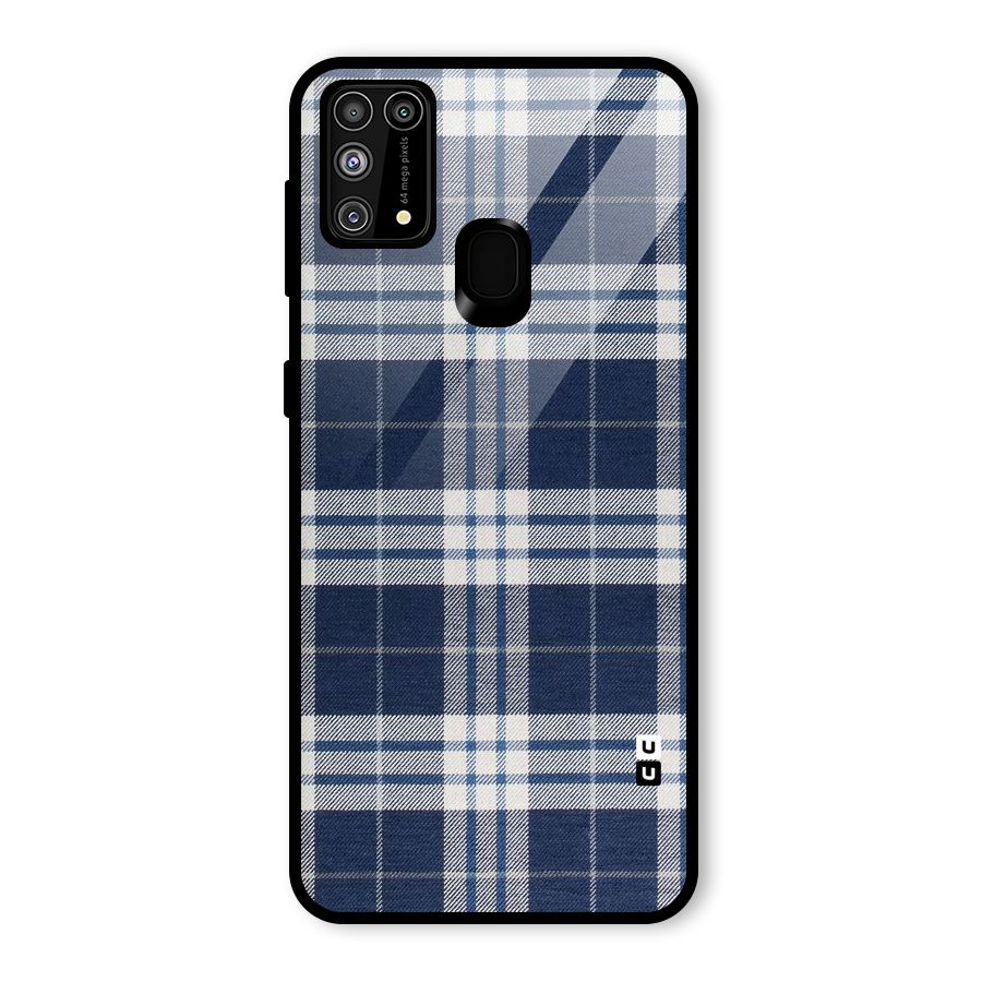 Blue White Check Glass Back Case for Galaxy F41