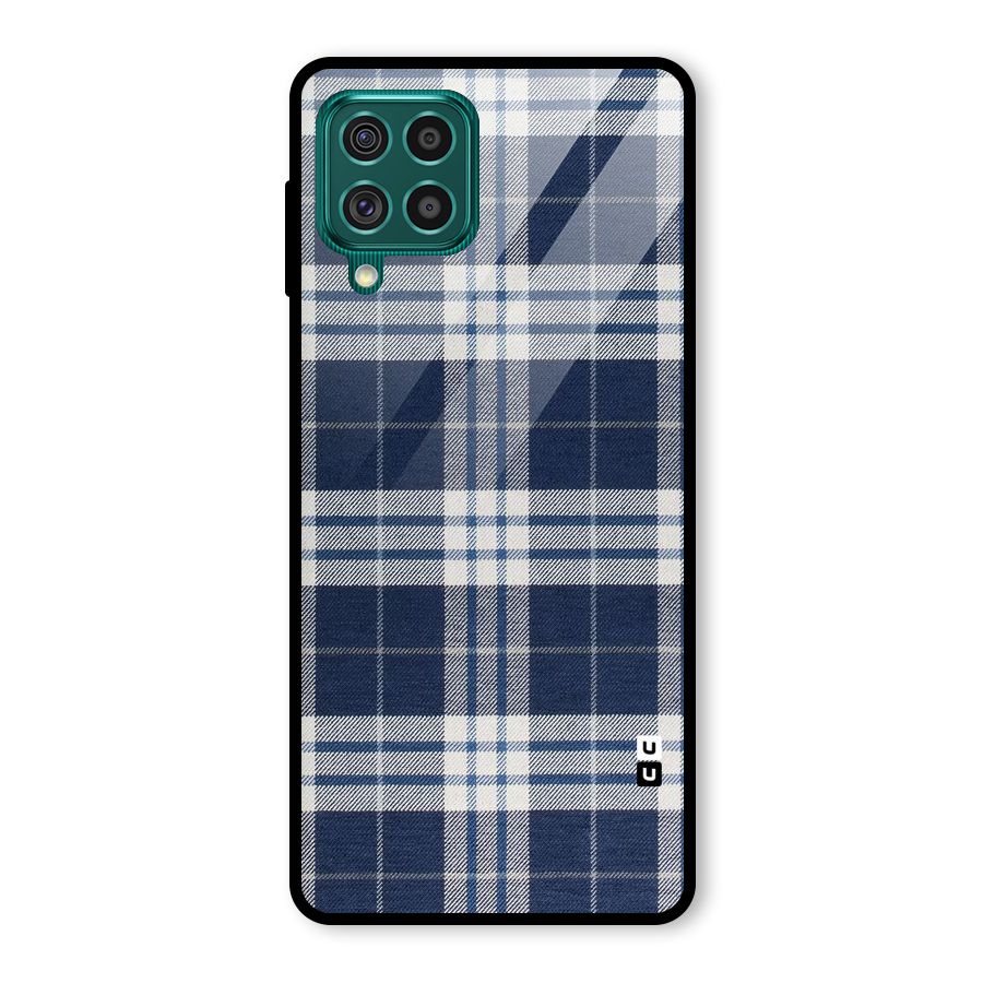 Blue White Check Glass Back Case for Galaxy F62