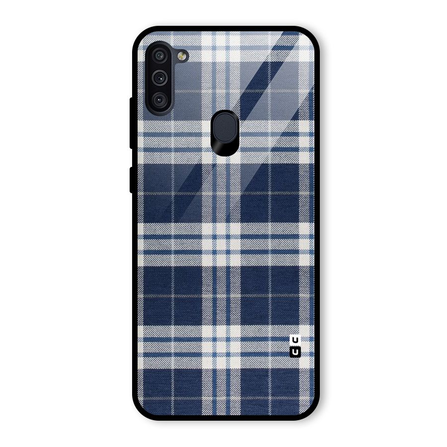 Blue White Check Glass Back Case for Galaxy M11