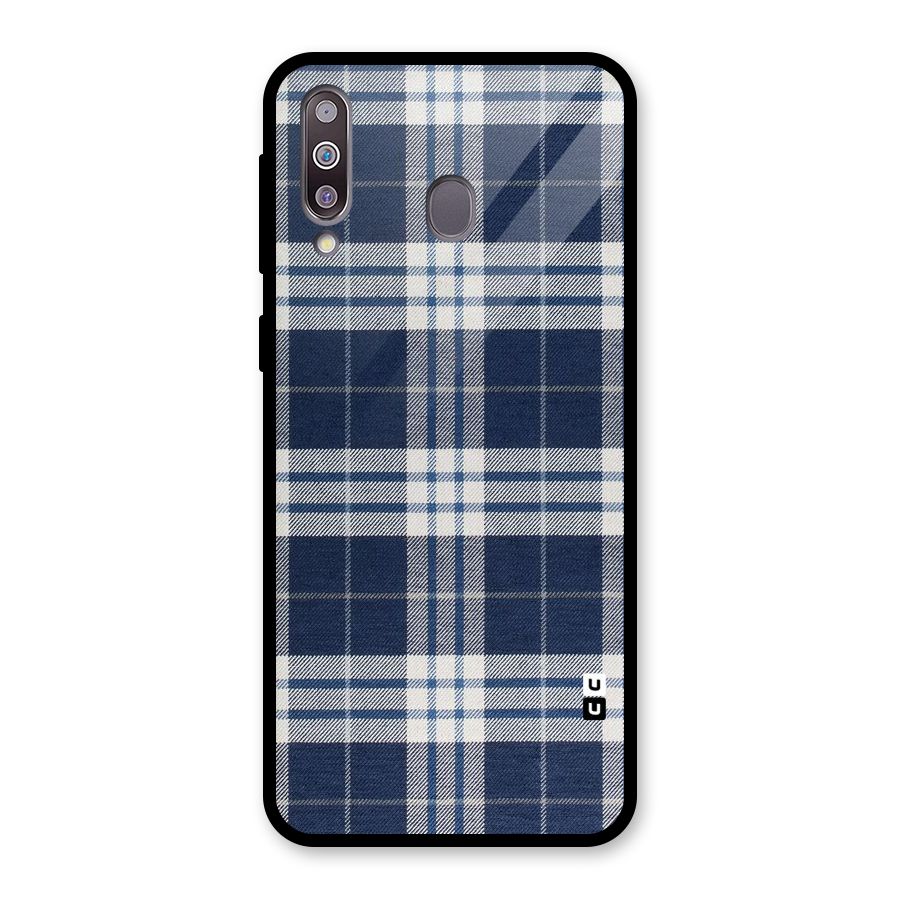 Blue White Check Glass Back Case for Galaxy M30