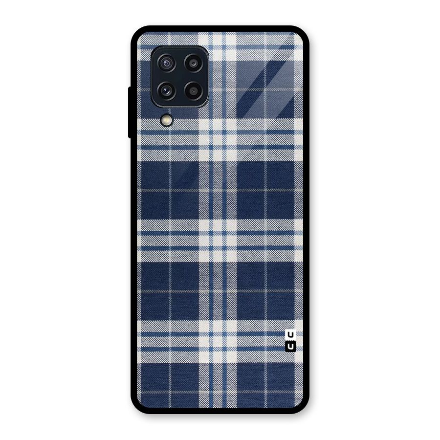 Blue White Check Glass Back Case for Galaxy M32