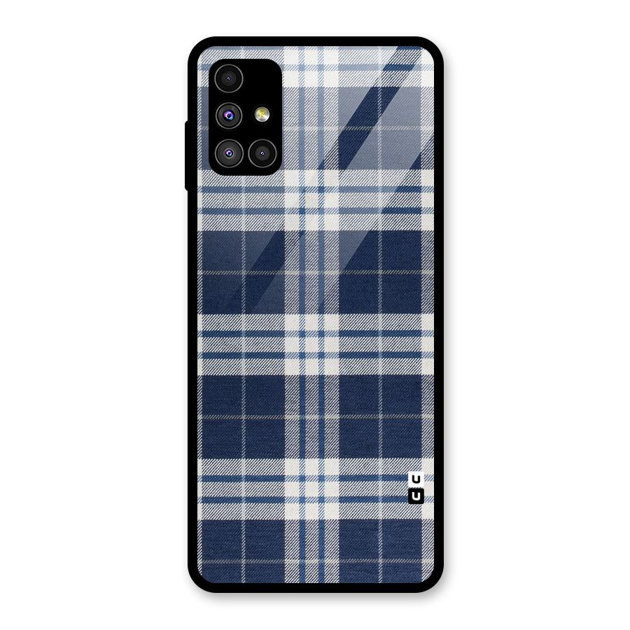 Blue White Check Glass Back Case for Galaxy M51