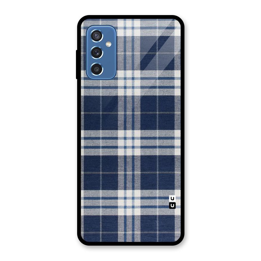 Blue White Check Glass Back Case for Galaxy M52 5G