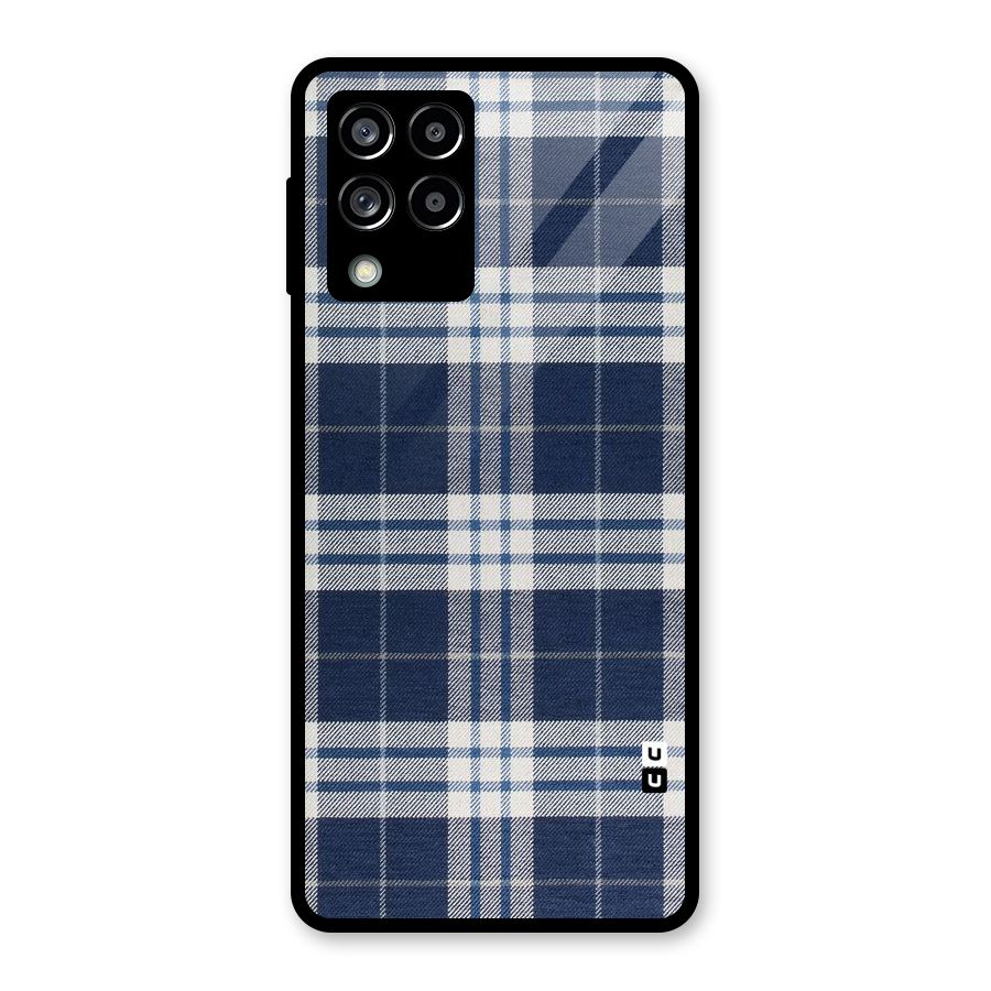 Blue White Check Glass Back Case for Galaxy M53 5G