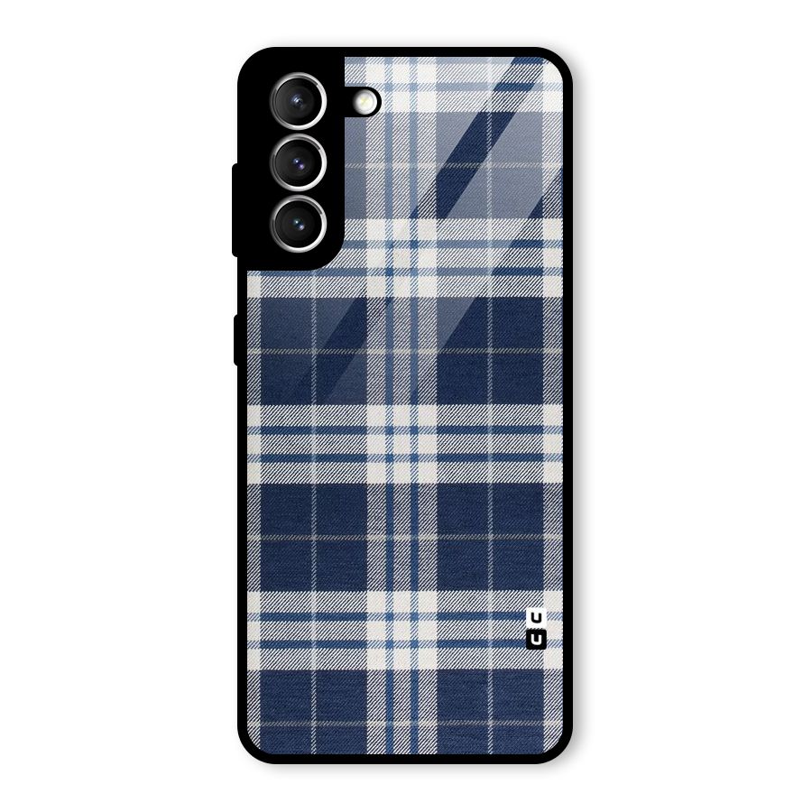 Blue White Check Glass Back Case for Galaxy S21 5G