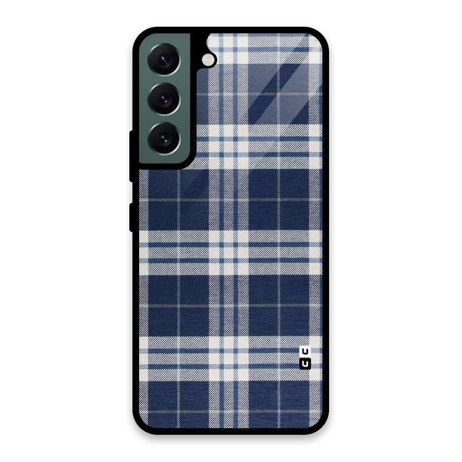 Blue White Check Glass Back Case for Galaxy S22 5G