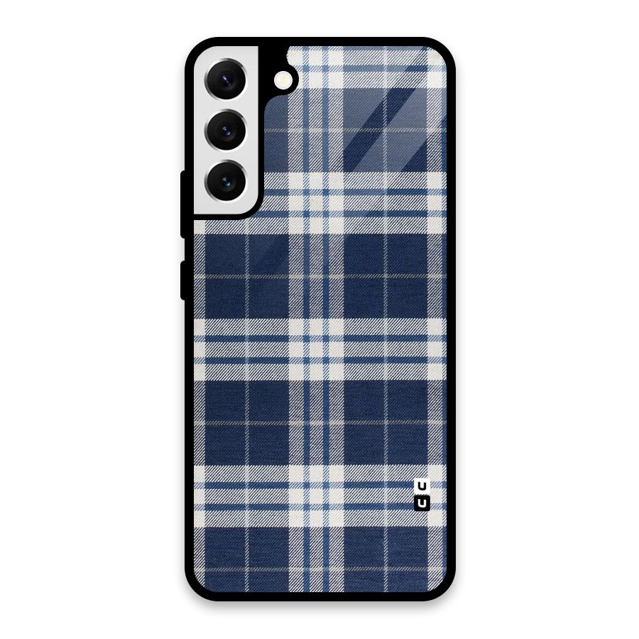 Blue White Check Glass Back Case for Galaxy S22 Plus 5G