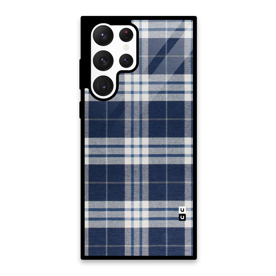 Blue White Check Glass Back Case for Galaxy S22 Ultra 5G