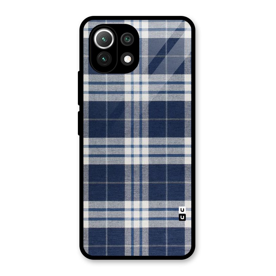 Blue White Check Glass Back Case for Mi 11 Lite