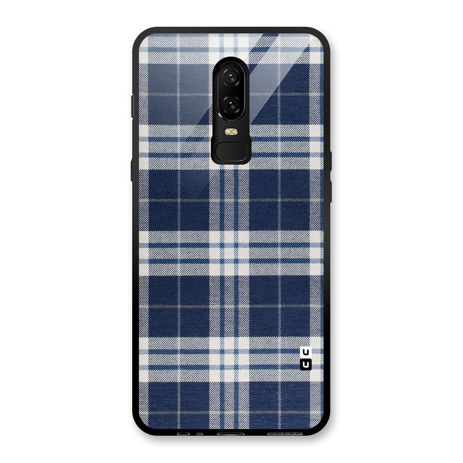 Blue White Check Glass Back Case for OnePlus 6