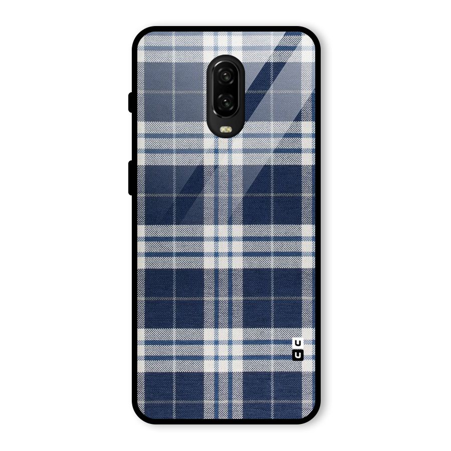 Blue White Check Glass Back Case for OnePlus 6T