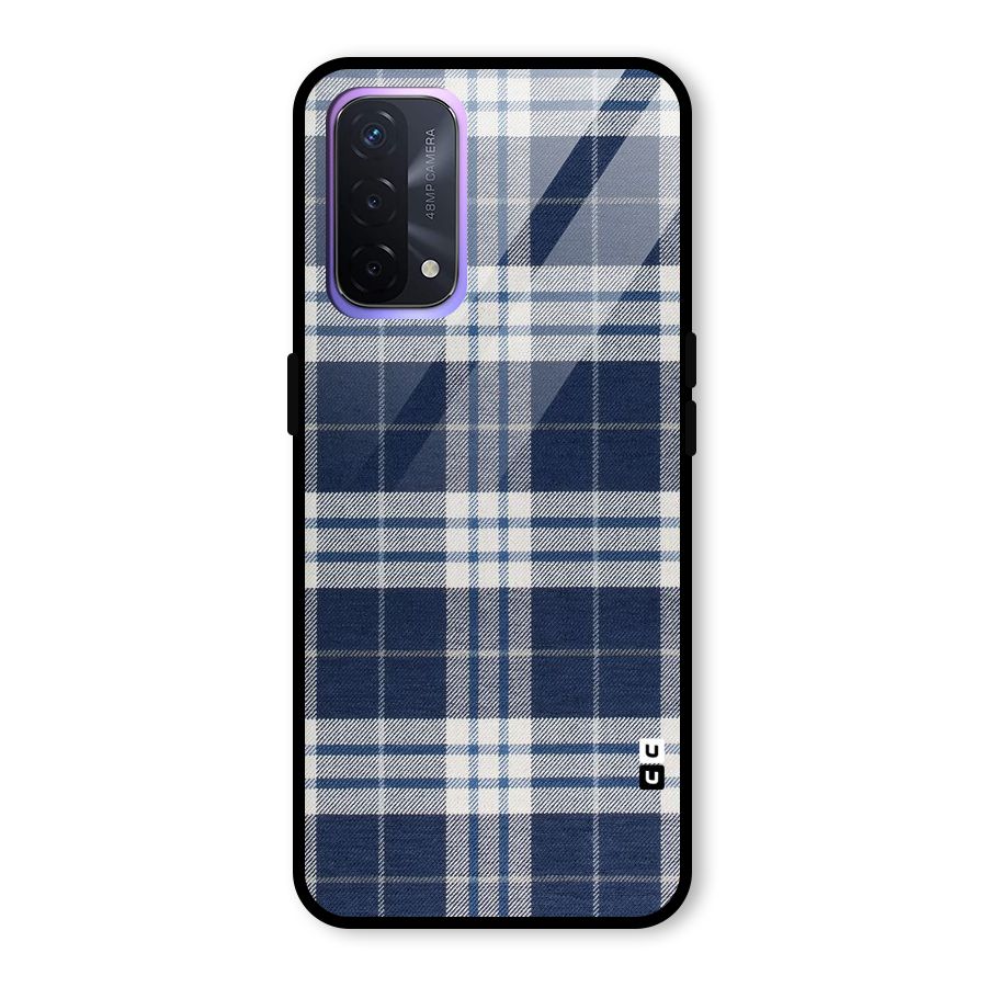 Blue White Check Glass Back Case for Oppo A74 5G